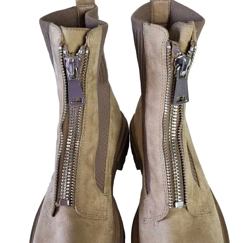 Steven by Steve Madden Aliyah Font Zip Tan Combat Boots Size 8.5